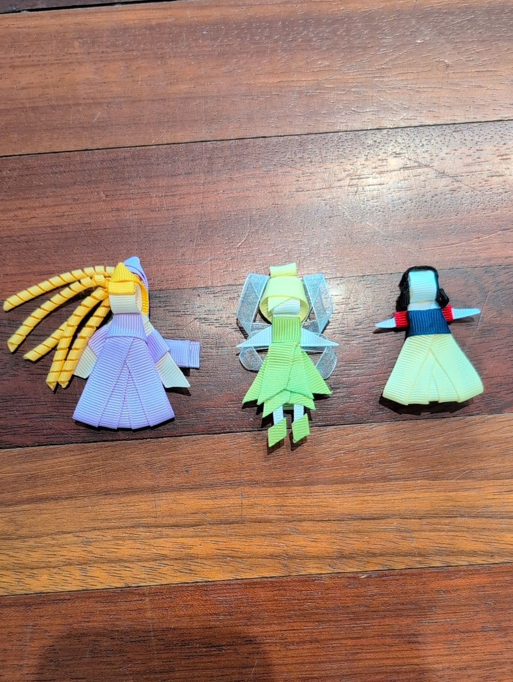 Bundle Of Three Disney Princess Hair Clips Tinkerbell, Rapunzel, And Snow White